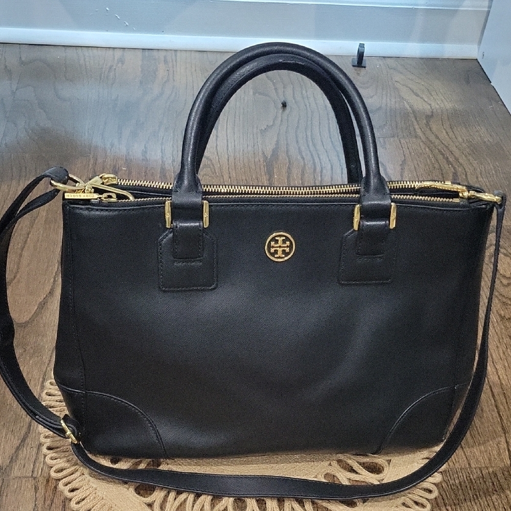 Tory Burch Black Satchel with Gold Accents